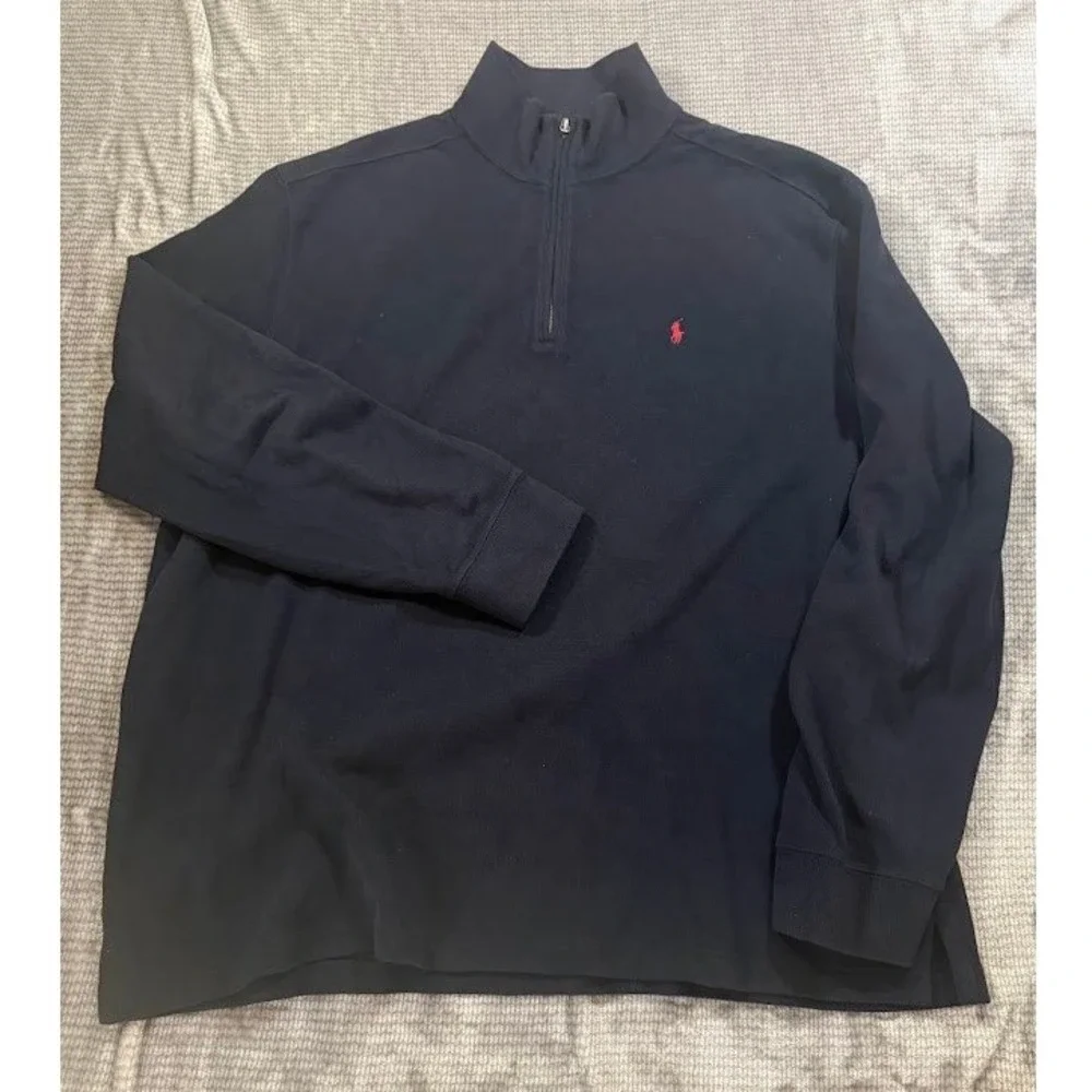 Polo‎ Ralph Lauren Mens XXL Navy Blue 100% Cotton Quarter Zip Pullover Sweater